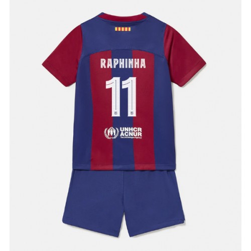 Fotballdrakt Barn Barcelona Raphinha Belloli #11 Hjemmedraktsett 2023-24 Kortermet (+ Korte bukser)